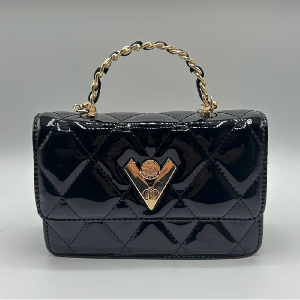 Valentino Orlandi Black Quilted Handbag with Gold Chain Handle
